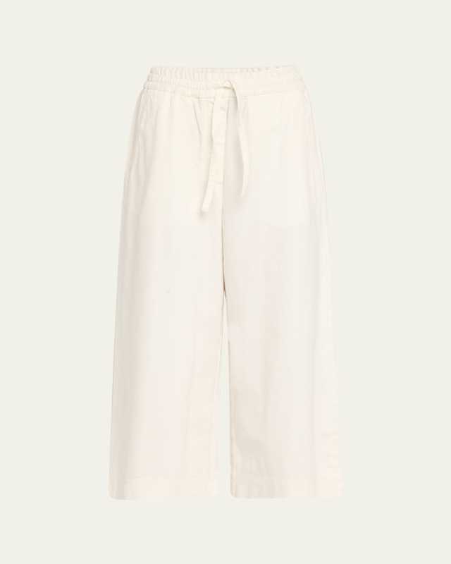 Anagram Drawstring Wide Leg Cropped Denim Trousers